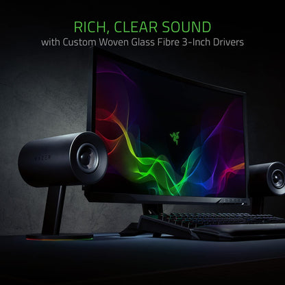 Nommo Chroma: Custom Woven 3" Glass Fiber Drivers - Rear-Facing Bass Ports - Bass Knob W/Automatic Gain Control Chroma Enabled - Full Range 2.0 PC Gaming Speakers, Black