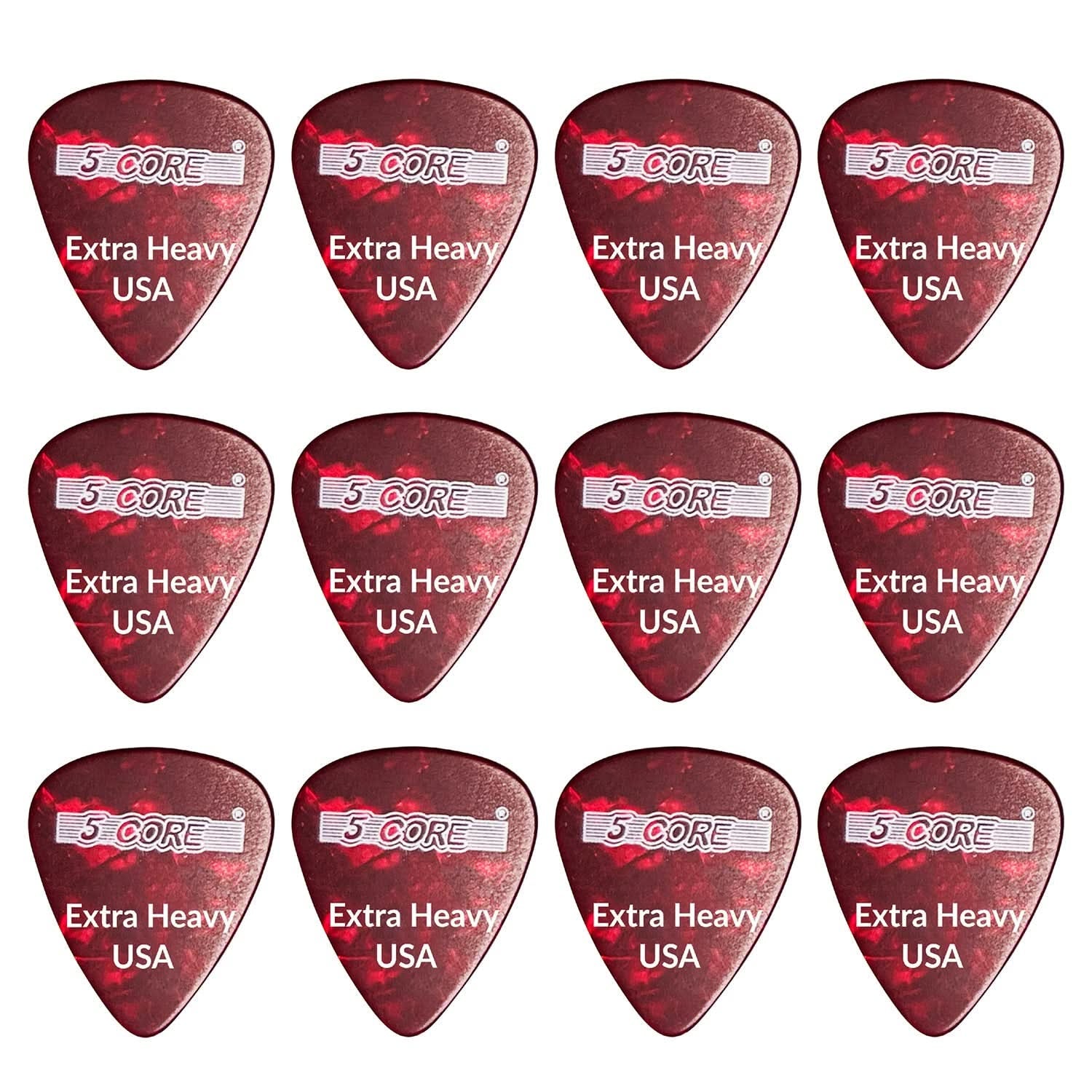 5Core Guitar Picks 1.2Mm Celluloid Extra Heavy Gauge Pick - Acoustic Electric Bass Guitars RED