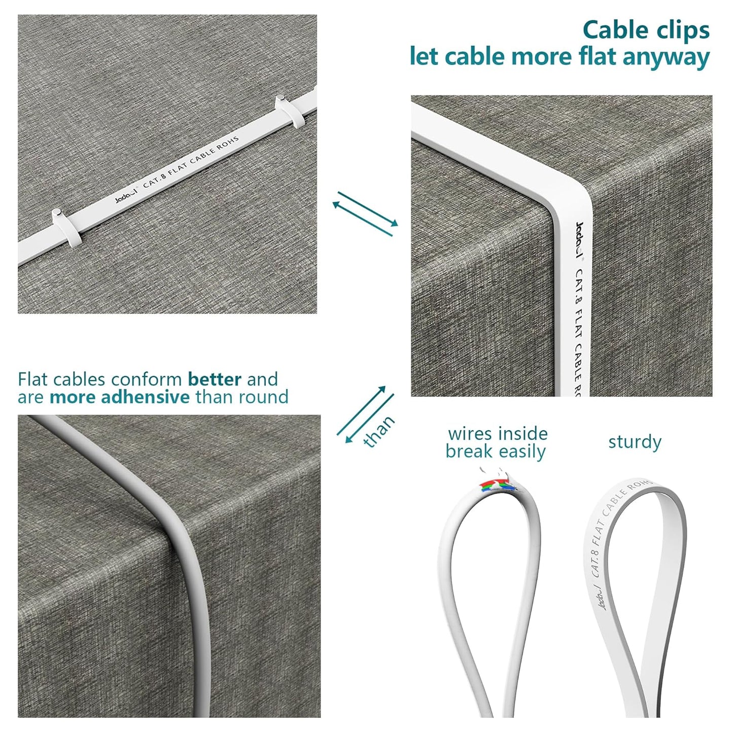 Cat8 Ethernet Cable, Outdoor&Indoor, 25 FT Heavy Duty High Speed Cat 8 LAN Network Cable, 40Gbps 2000Mhz RJ45 Flat Internet Computer Patch Cord, Weatherproof S/FTP UV Resistant for Router/Modem/Gaming