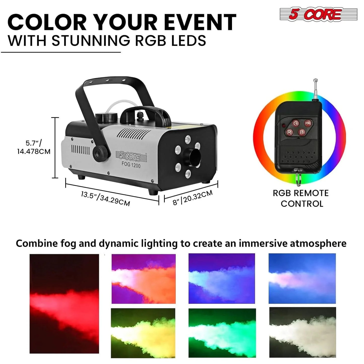 5Core Fog Smoke Machine 1200W Low Lying Indoor Outdoor 1L Fog Maker with LED Lights