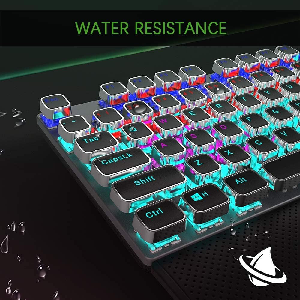 Mechanical Gaming Keyboard, LED Rainbow Gaming Backlit, 104 Anti-Ghosting Keys, Quick-Response Black Switches, Multimedia Control for PC and Desktop Computer, with Removable Hand Rest