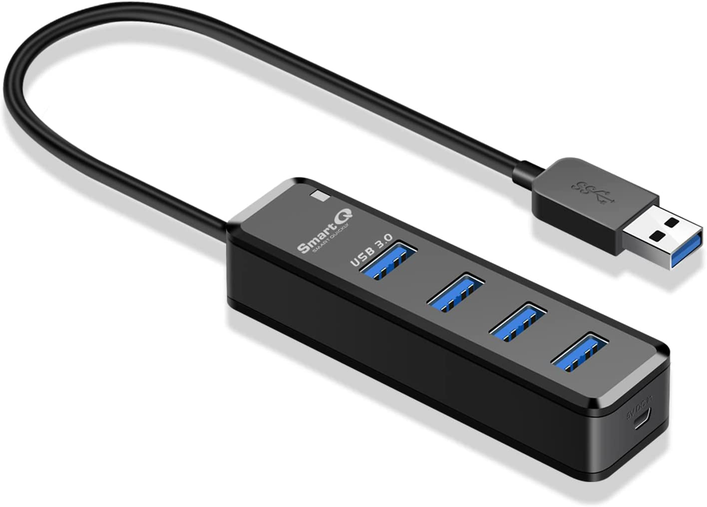 H302 4-Port USB 3.0 Hub with 1Ft Long Cable, Multi USB Port Expander with Micro-B Charging Port, Fast Data Transfer USB Splitter for Laptop, Compatible with Windows PC, Mac, Printer, Mobile HDD