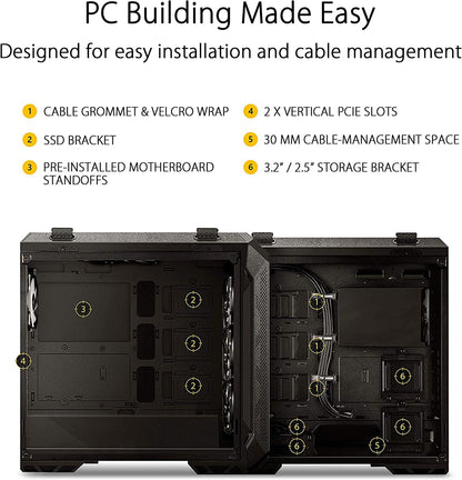 TUF Gaming GT501 Mid-Tower Computer Case for up to EATX Motherboards with USB 3.0 Front Panel Cases GT501/GRY/WITH Handle