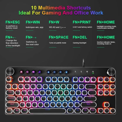 Mechanical Keyboard, 87 Keys Brown Switch RGB Keyboard with Media Control Knobs, Retro round Keys Gaming Keyboard, Black