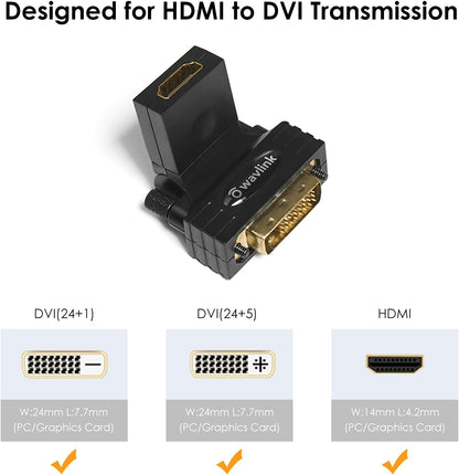 DVI to HDMI Adapter, HDMI Female to DVI Male Bidirectional Converter, Rotatable DVI-D 24+1 Male to HDMI Female with Gold-Plated Cord, Support 1080P HD for Xbox One/Ps5/Blue-Ray, 4 Pack