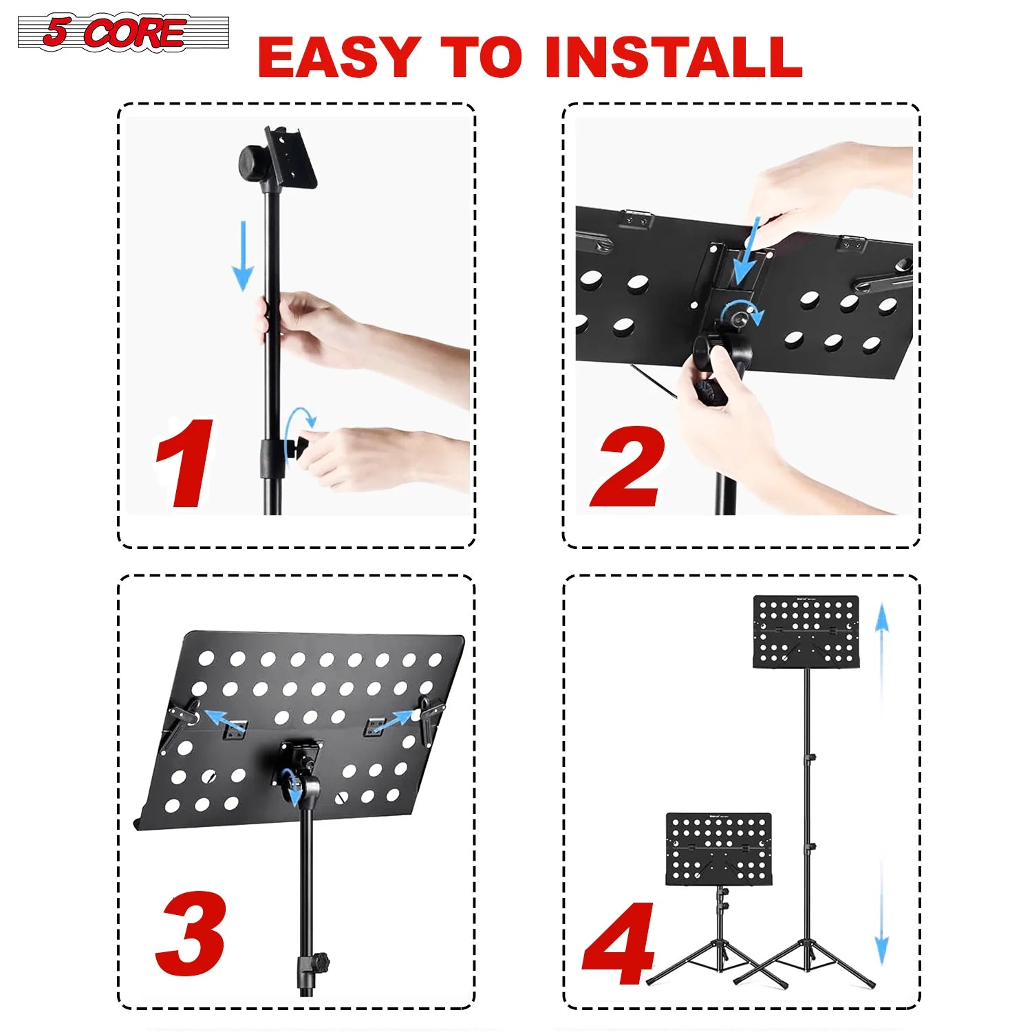 5Core Music Stand for Sheet Music Portable Tripod Adjustable Folding Note Holder BLACK