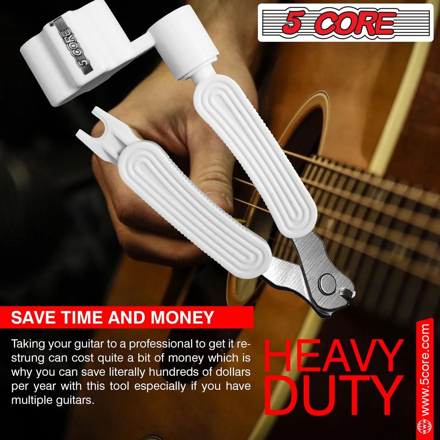 5Core Guitar String Winder Cutter Bridge Pin Remover 3In1 Acoustic Electric Guitars Tool