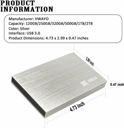 2.5'' HDD 1TB Ultra Slim Portable External Hard Drive USB3.0 Storage for Xbox One Console, PC, Laptop, Macbook (Silver)