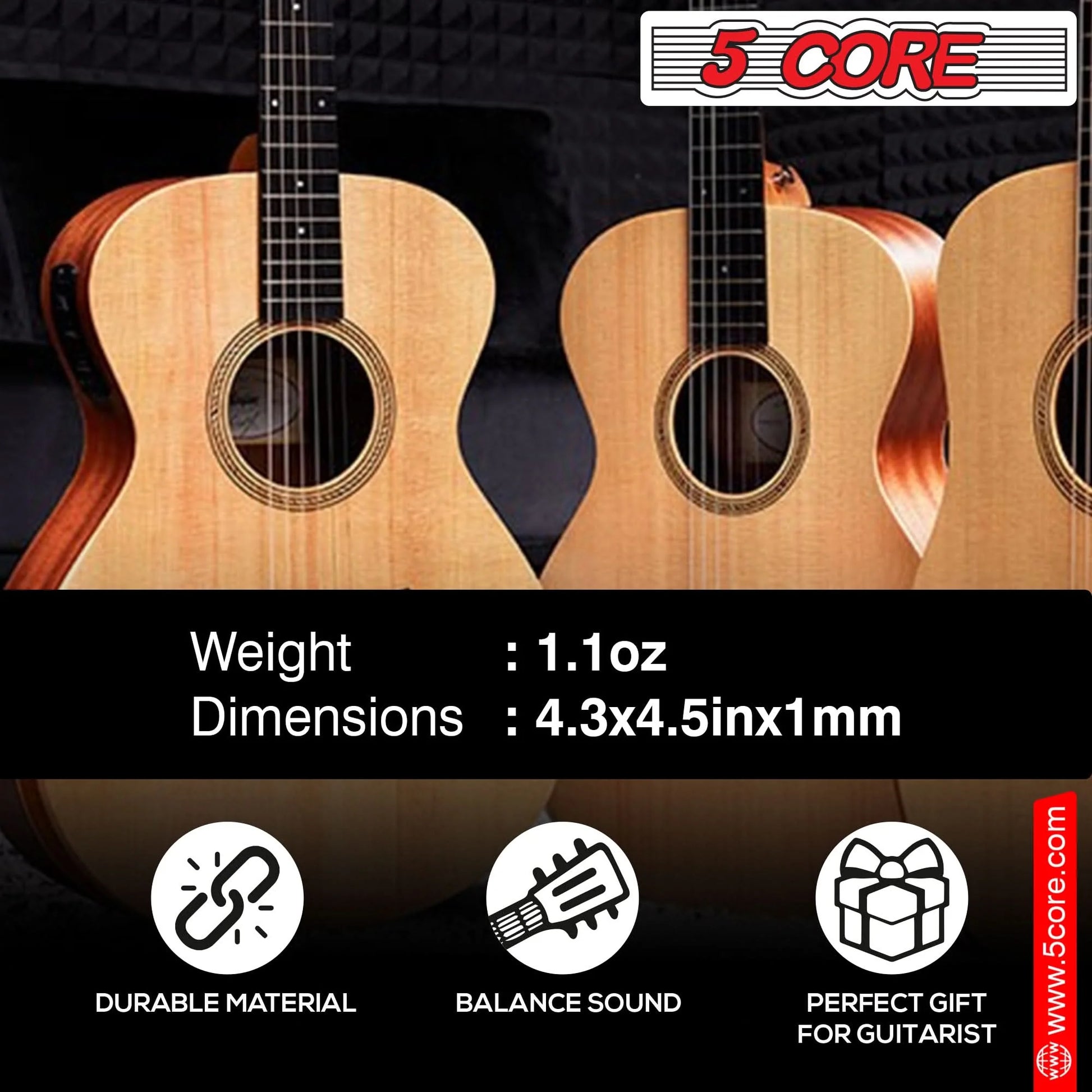 5Core Acoustic Guitar Strings 0.010-0.048 Steel Gauge Heavy Duty W Bright Tone for 6 String Guitars