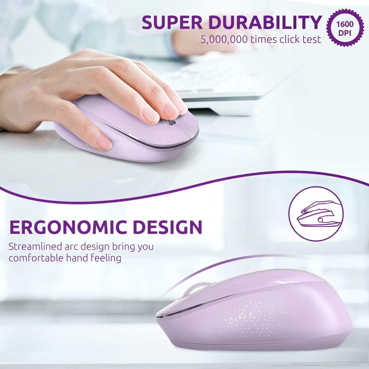 Wireless Mouse E702 2.4Ghz Portable Computer Mouse with USB Receiver, Comfortable Silent Mice for Laptop, Chromebook, PC, Notebook, Desktop, Windows, Mac (Purple)