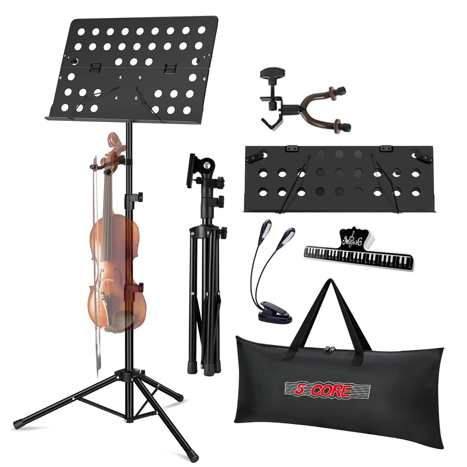 5Core Music Stand for Sheet Music Portable Tripod Adjustable Folding Note Holder BLACK