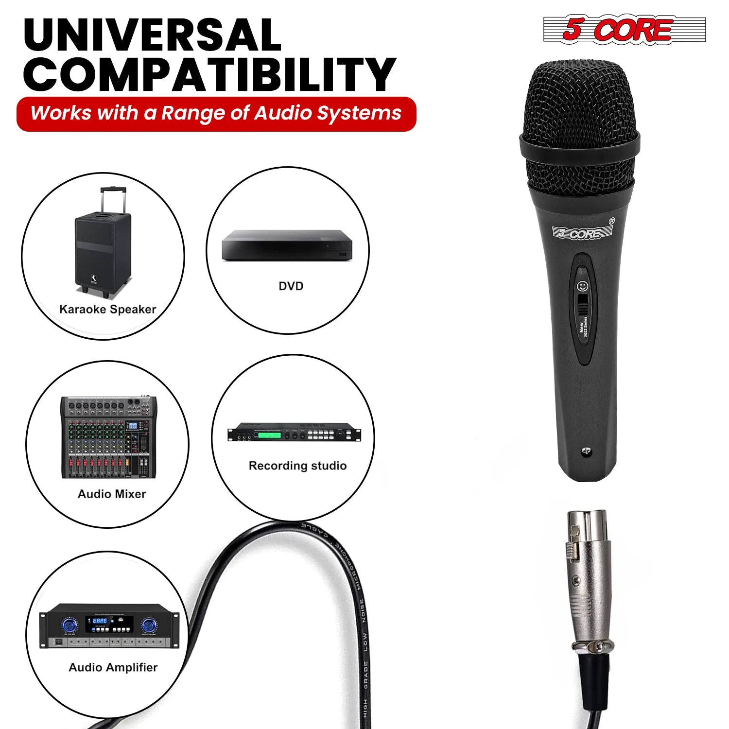 5Core XLR Microphone Dynamic Mic Karaoke Singing Studio Mics Handheld Microfono