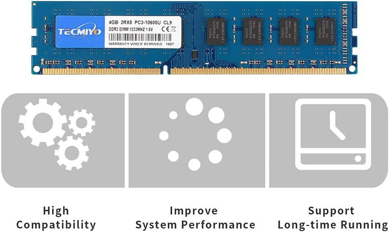 Ram 16GB Kit (4X4Gb) DDR3 1333Mhz 16GB PC3-10600/PC3 10600U Non ECC Unbuffered 1.5V CL9 2RX8 Dual Rank 240 Pin UDIMM Desktop Memory Ram Module (DDR3 4X4Gb)