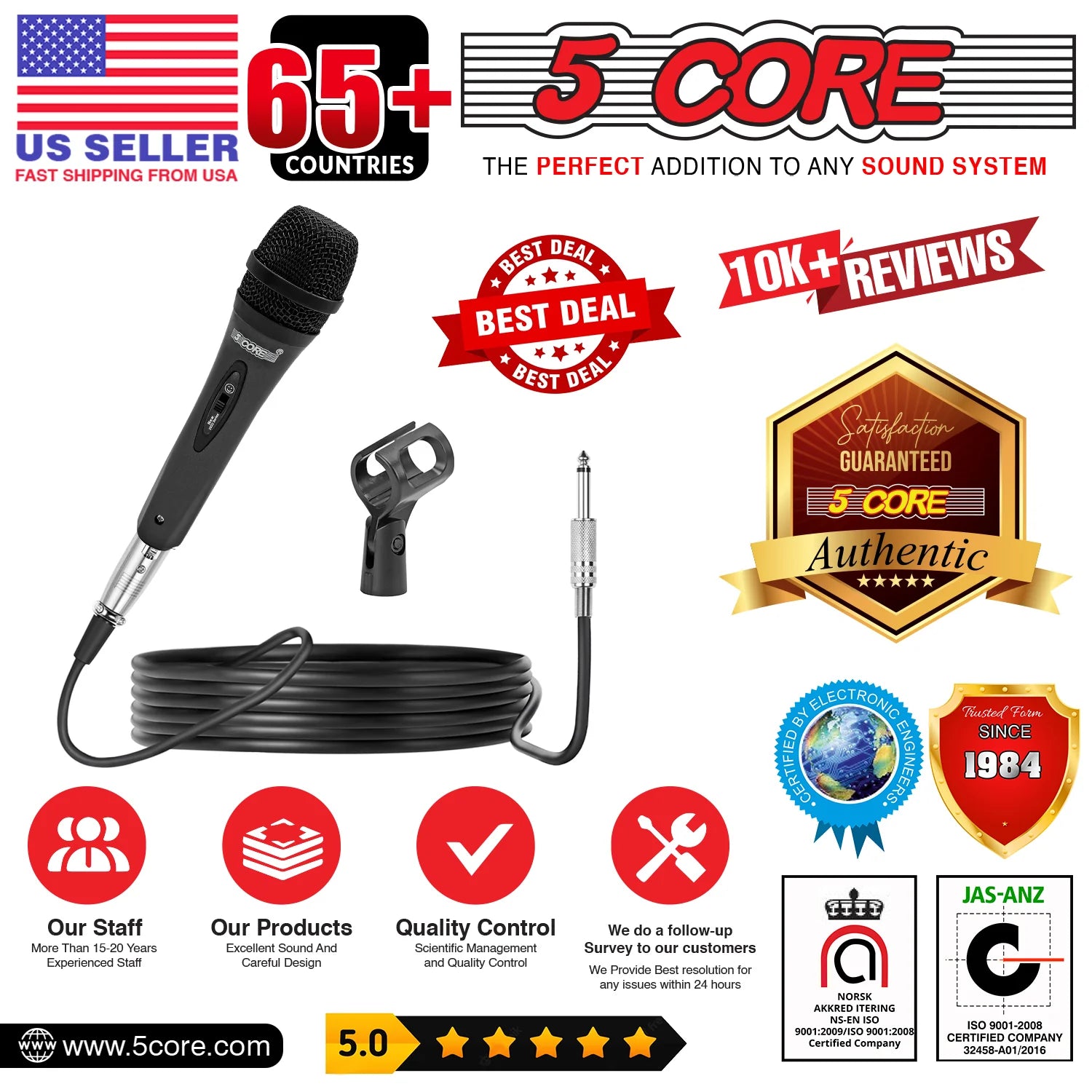 5Core XLR Microphone Dynamic Mic Karaoke Singing Studio Mics Handheld Microfono