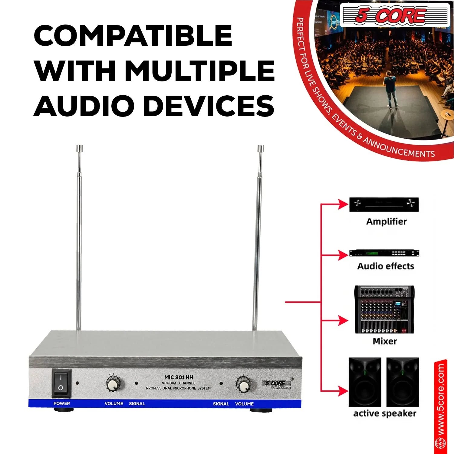 5Core Wireless Microphones W 2 Headset Portable Mini Microfono Inalambricos + Receiver 165Ft Range