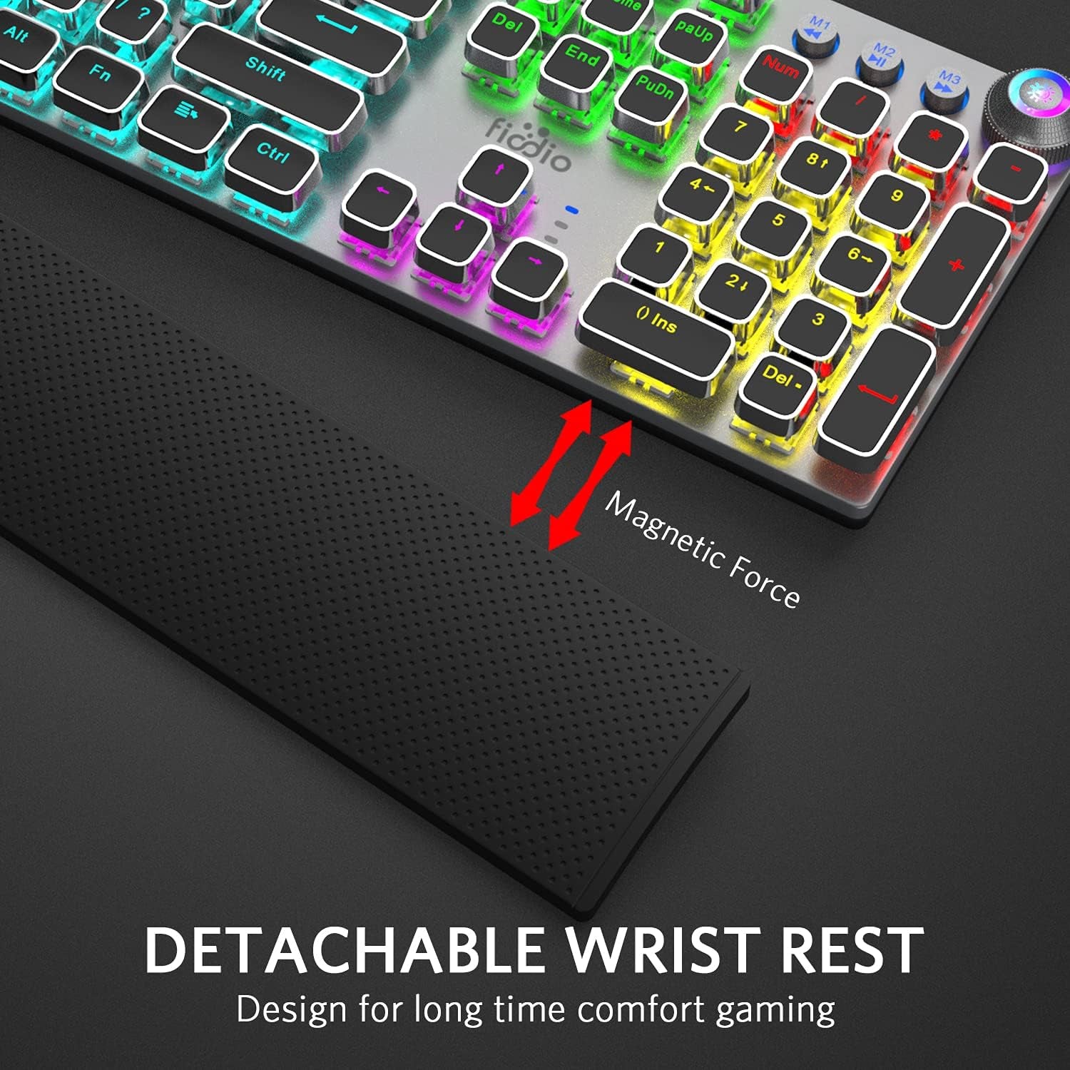 Mechanical Gaming Keyboard, LED Rainbow Gaming Backlit, 104 Anti-Ghosting Keys, Quick-Response Black Switches, Multimedia Control for PC and Desktop Computer, with Removable Hand Rest