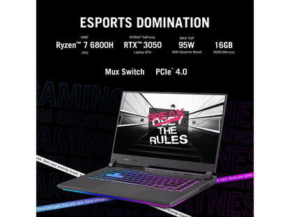 ROG Strix G15 (2022) Gaming Laptop, 15.6" FHD 144Hz, Geforce RTX 3050, AMD Ryzen 7 6800HS, 16GB DDR5, 512GB Pcie SSD, Wi-Fi 6E, Windows 11, G513RC-ES73