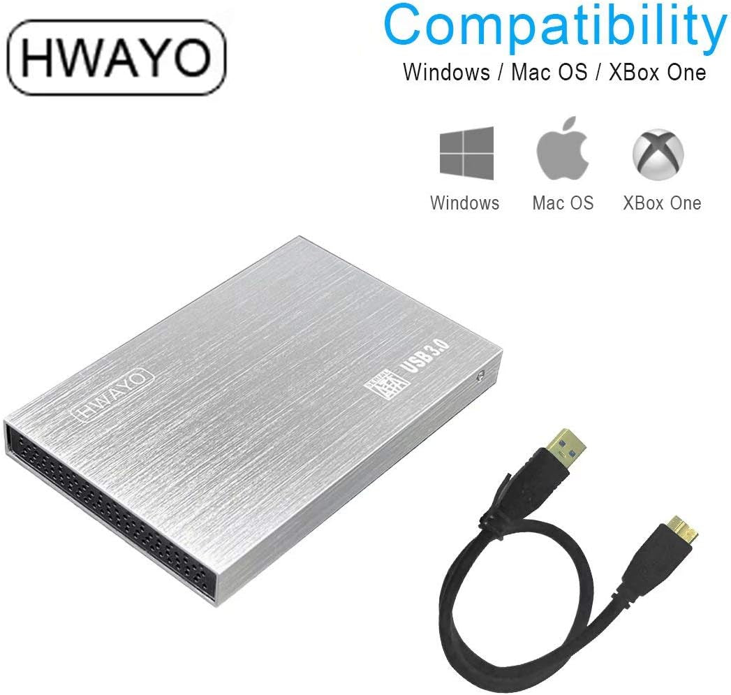 2.5'' HDD 1TB Ultra Slim Portable External Hard Drive USB3.0 Storage for Xbox One Console, PC, Laptop, Macbook (Silver)