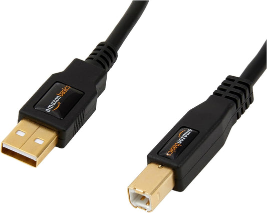 USB-A to USB-B 2.0 Cable with 480 Mbps Transfer Speed for Printer or External Hard Drive, Gold-Plated Connectors, 6 Foot, Black