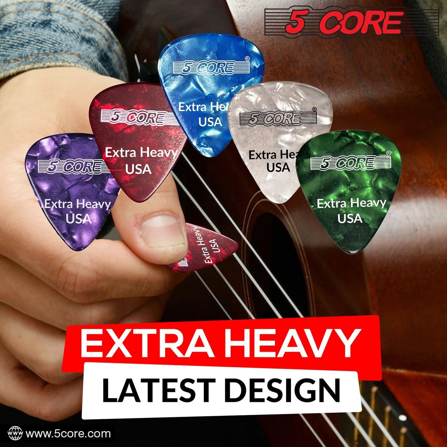 5Core Guitar Picks 1.2Mm Celluloid Extra Heavy Gauge Pick - Acoustic Electric Bass Guitars PURPLE