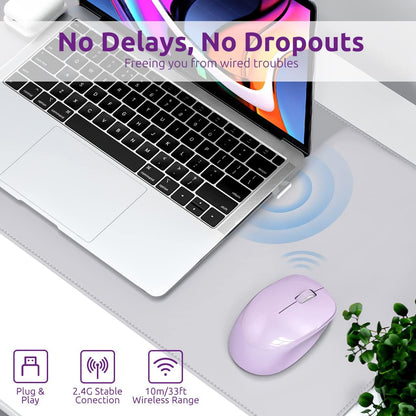 Wireless Mouse E702 2.4Ghz Portable Computer Mouse with USB Receiver, Comfortable Silent Mice for Laptop, Chromebook, PC, Notebook, Desktop, Windows, Mac (Purple)