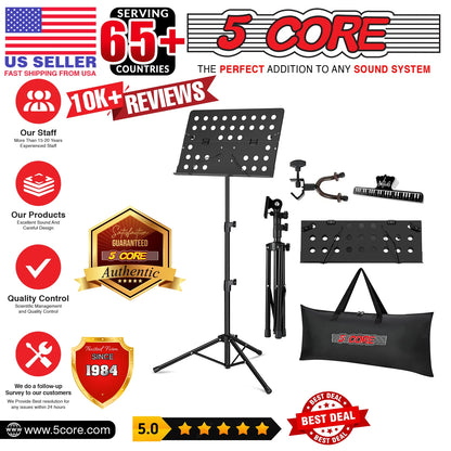 5Core Music Stand for Sheet Music Portable Tripod Adjustable Folding Note Holder BLACK