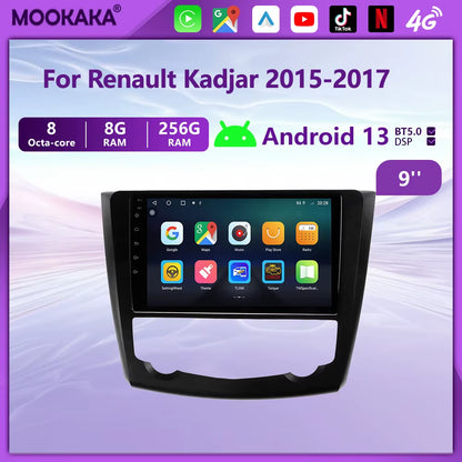 FOR Renault Kadjar 2015-2017 Android 13.0 Radio Car Multimedia Player Stereo GPS Navigation Unit 360 Camera Author Built-In Dsp