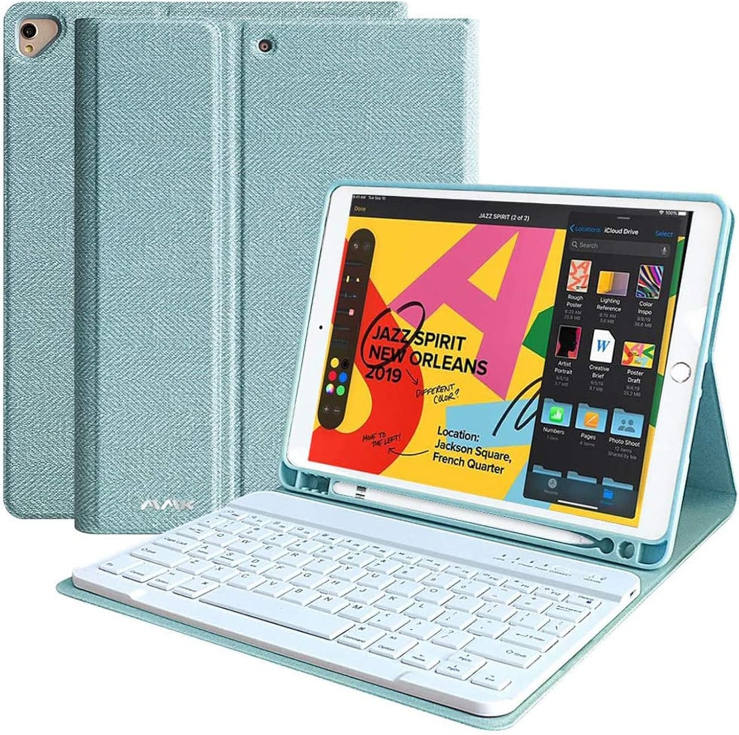 for Ipad Keyboard Case for 10.2" 9Th/8Th/7Th Generation 2021/2020/2019, Detachable Wireless BT Keyboard with Magnetic Protective Cover with Pencil Holder for Ipad Pro 10.5" 2019