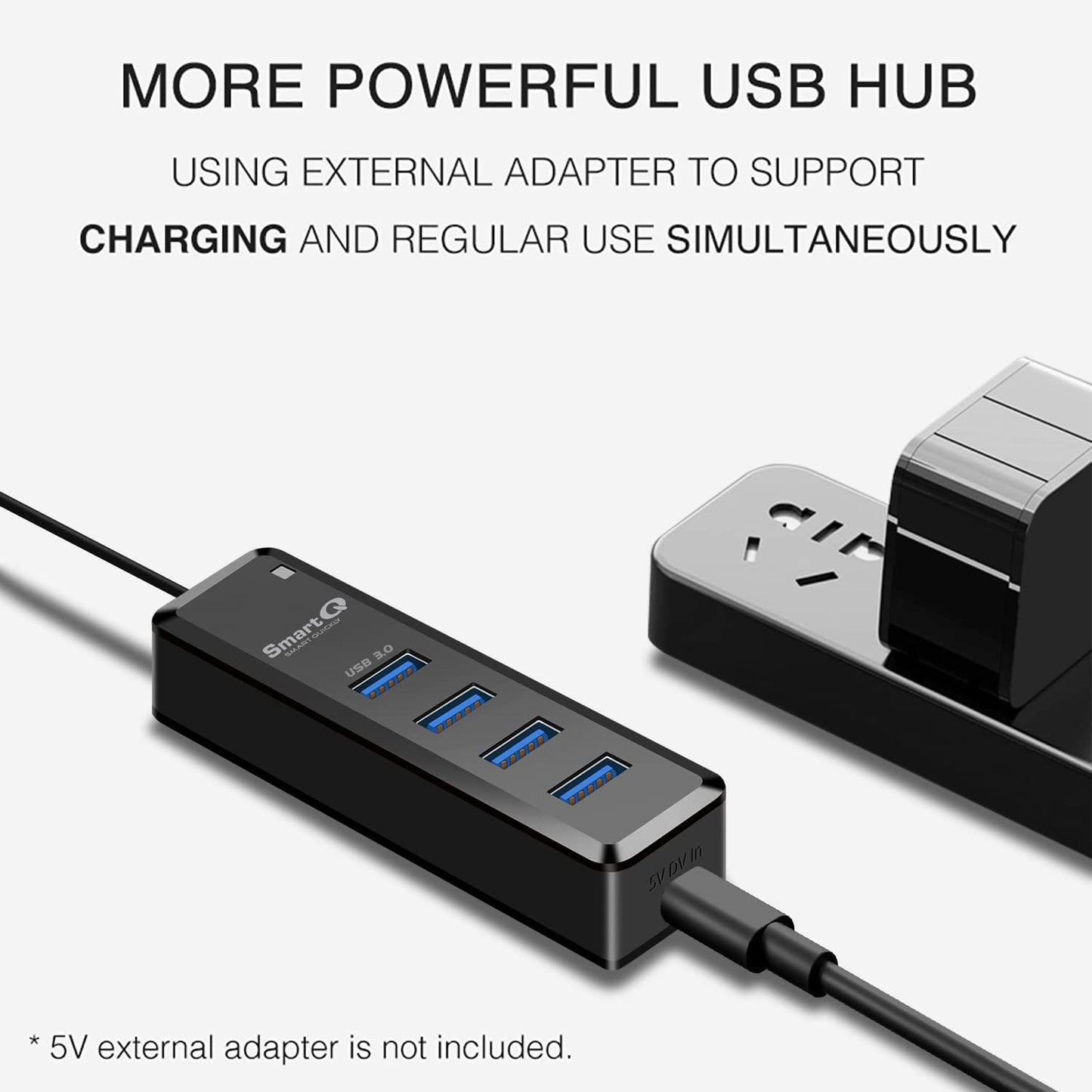 H302 4-Port USB 3.0 Hub with 1Ft Long Cable, Multi USB Port Expander with Micro-B Charging Port, Fast Data Transfer USB Splitter for Laptop, Compatible with Windows PC, Mac, Printer, Mobile HDD