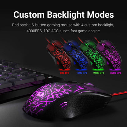 S107 Gaming Keyboard and Mouse Combo Wired Mechanical Feel RGB LED Backlit Keyboard 3200 DPI Gaming Mouse for Windows PC (Black)