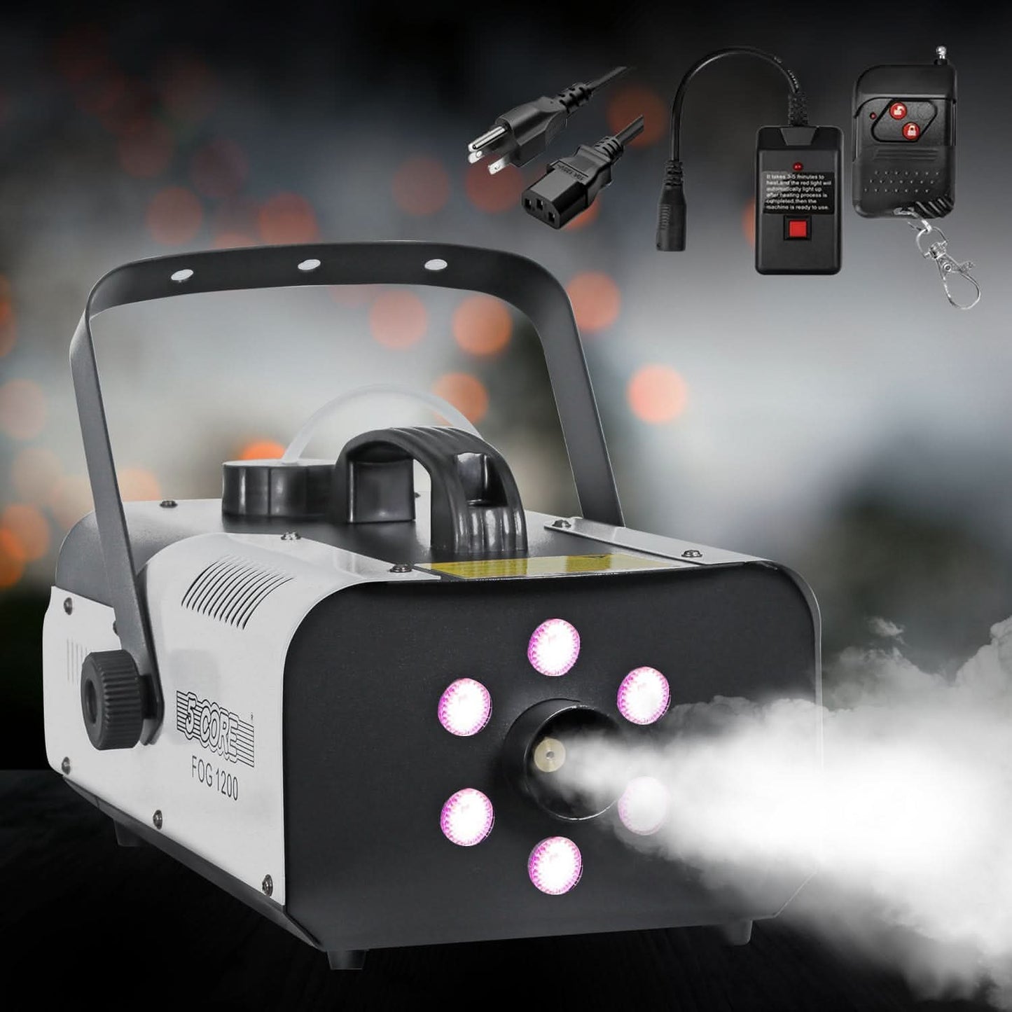 5Core Fog Smoke Machine 1200W Low Lying Indoor Outdoor 1L Fog Maker with LED Lights