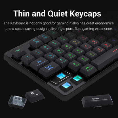 S107 Gaming Keyboard and Mouse Combo Wired Mechanical Feel RGB LED Backlit Keyboard 3200 DPI Gaming Mouse for Windows PC (Black)