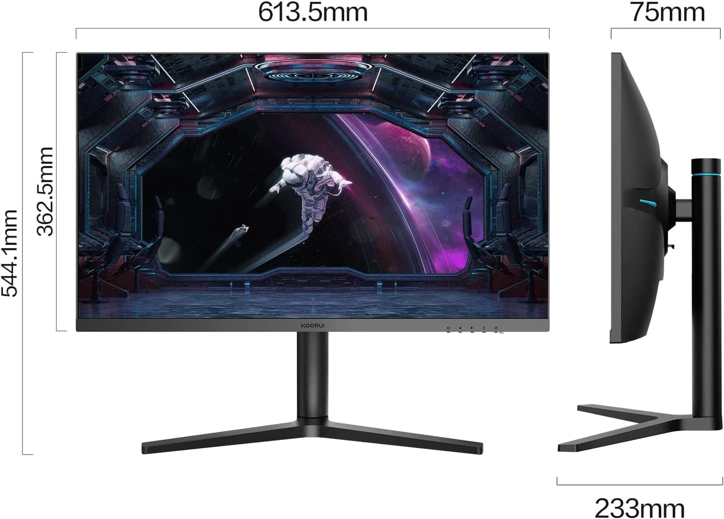 FHD 27 Inch Monitor, Fast IPS Screen (1920 * 1080P, 165HZ 1Ms, DCI-P3 90%, DP 1.2+HDM I.4+Type-C Autdio, 300Cd/㎡), Rotating Stand, Narrow Bezel on Three Sides, Black Blue